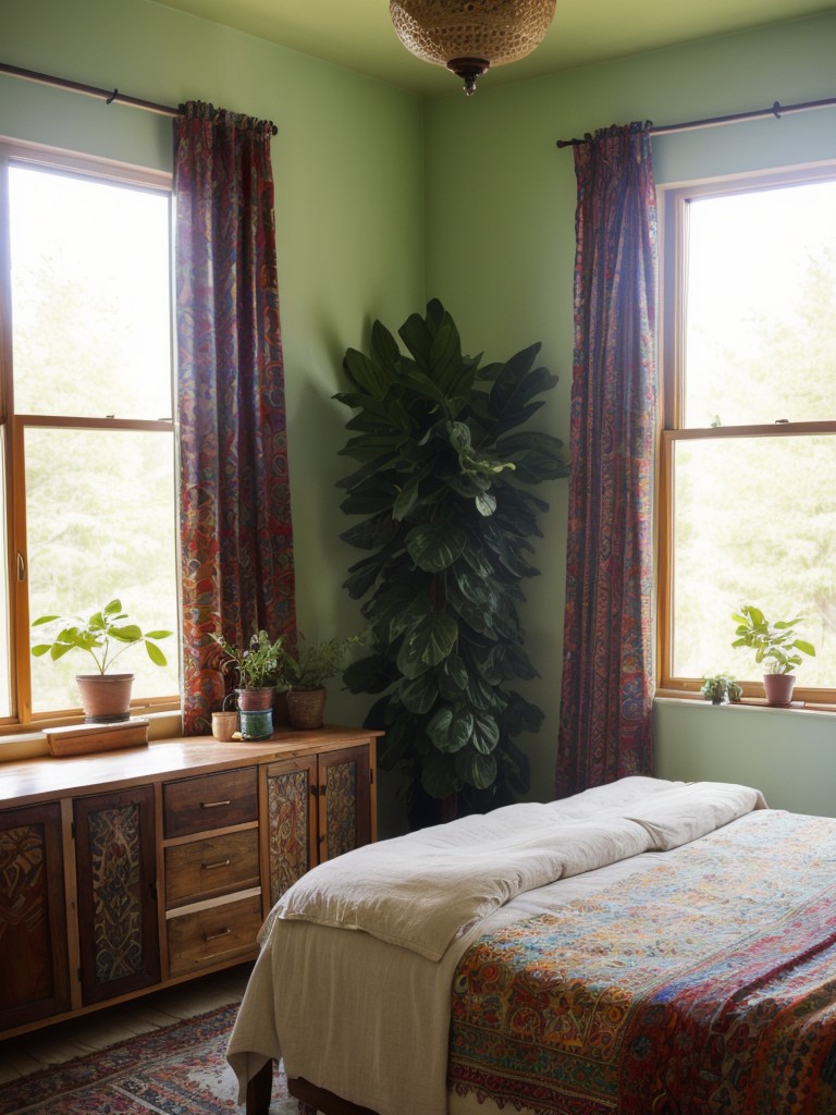 bohemian-bedroom-ideas-eclectic-patterns-vibrant-colors-abundance-plants-free-spirited-cozy-retreat