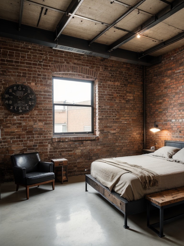 industrial-loft-style-bedroom-design-featuring-exposed-brick-walls-metal-accents-edgy-decor-elements-like-vintage-signs-salvaged-furniture
