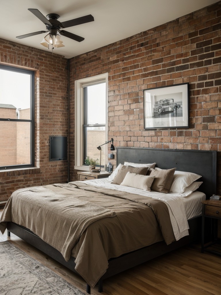industrial-style-bedroom-design-exposed-brick-walls-metal-accents