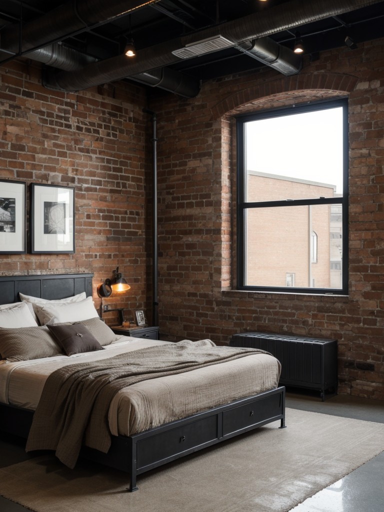 industrial-inspired-bedroom-ideas-raw-edgy-feel-using-exposed-brick-walls-metal-fixtures-dark-color-palette