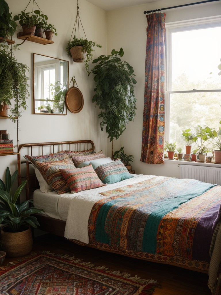 bohemian-bedroom-ideas-vibrant-colors-eclectic-patterns-abundance-plants-creating-cozy-eclectic-space-that-feels-warm-inviting