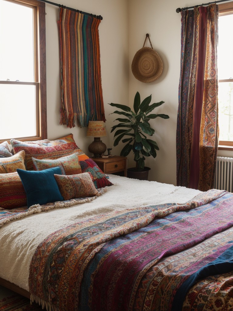 bohemian-bedroom-ideas-vibrant-colors-global-patterns-layers-textiles-pillows-cozy-eclectic-look