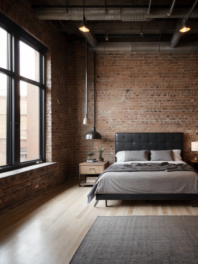 chic-urban-loft-bedroom-ideas-exposed-brick-walls-industrial-lighting-sleek-modern-furniture