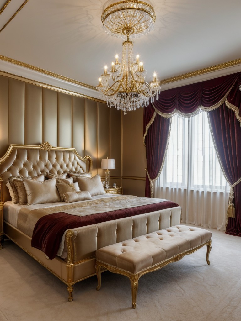 luxurious-glam-bedroom-ideas-gold-accents-crystal-chandeliers-plush-velvet-furniture