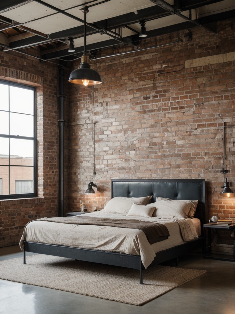 industrial-bedroom-ideas-raw-materials-exposed-brick-modern-urban-feel-incorporating-metal-furnishings-vintage-light-fixtures