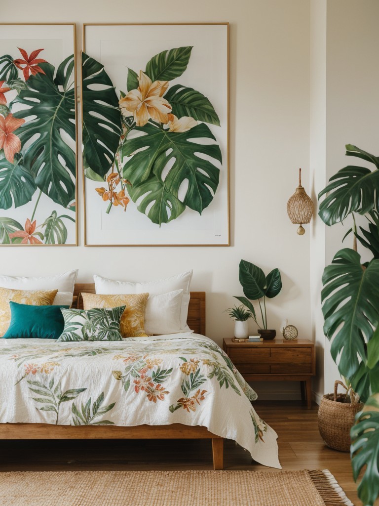 tropical-bedroom-ideas-vibrant-colors-botanical-prints-natural-materials-lush-exotic-feel