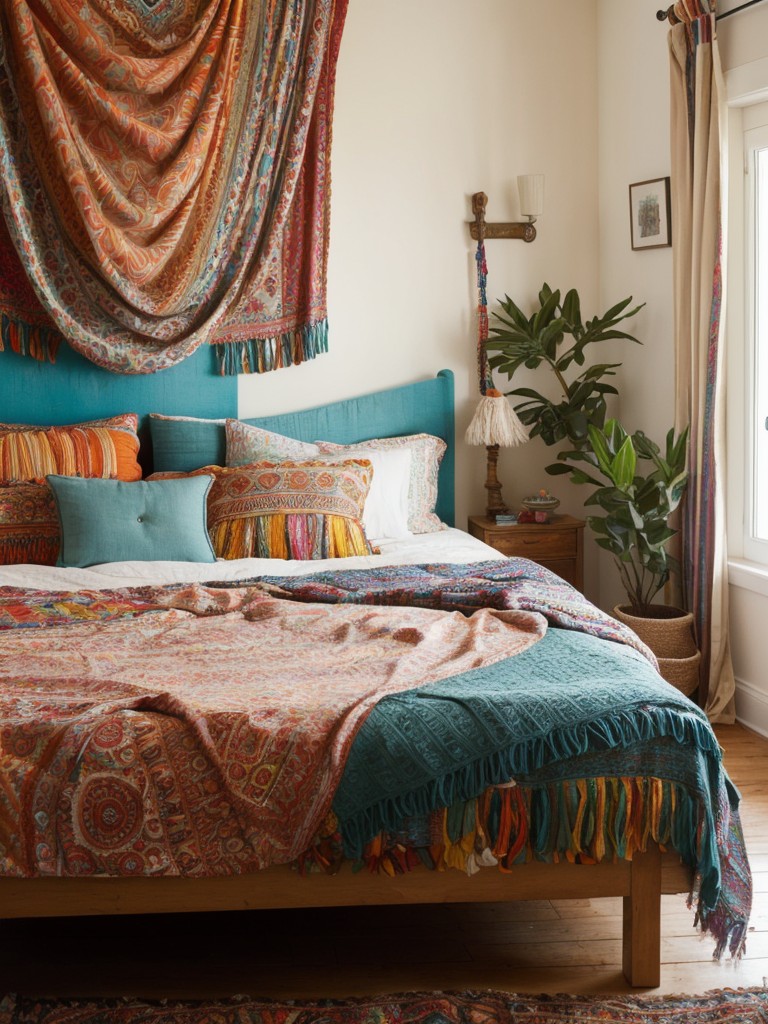 bohemian-bedroom-ideas-vibrant-patterns-layered-textiles-eclectic-decor-creating-free-spirited-whimsical-atmosphere