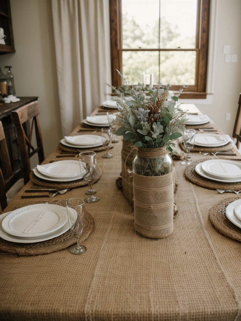 utilize-twine-burlap-lace-to-add-rustic-charm-to-table-settings-centerpieces