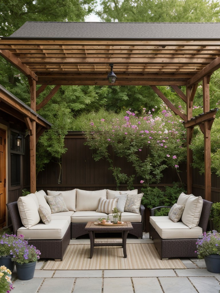 cozy-intimate-cottage-style-backyard-ideas-featuring-quaint-outdoor-seating-area-colorful-flower-beds-charming-pergola-added-shade-privacy
