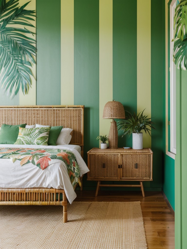 tropical-themed-bedroom-ideas-bold-vibrant-colors-leafy-prints-rattan-furniture-tropical-oasis-feel-that-brings-outdoors