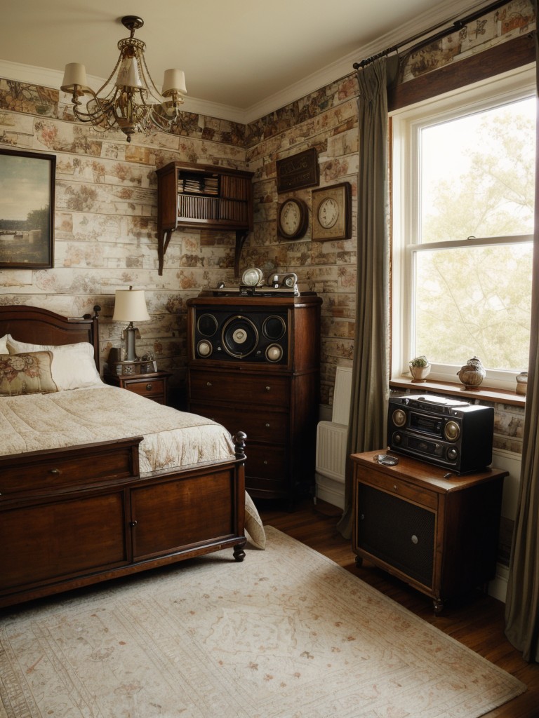 vintage-inspired-bedroom-ideas-featuring-antique-furniture-vintage-inspired-wallpaper-retro-decor-elements-like-record-players-old-fashioned-alarm-clo