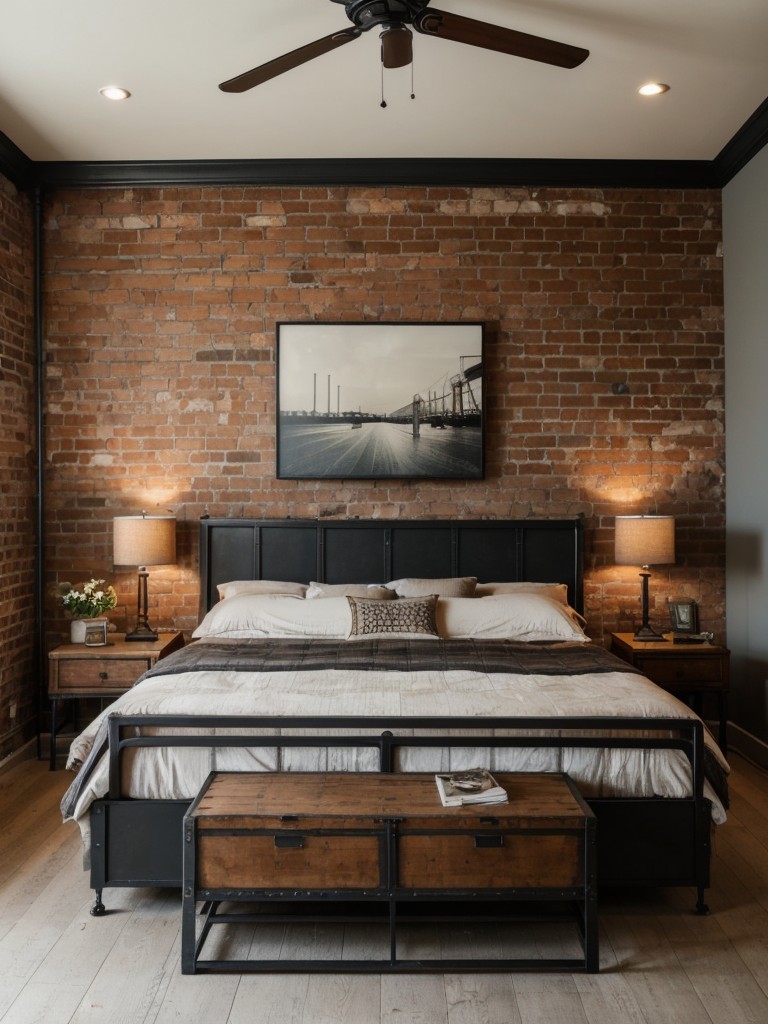 industrial-bedroom-ideas-exposed-brick-walls-metal-accents-vintage-inspired-furniture