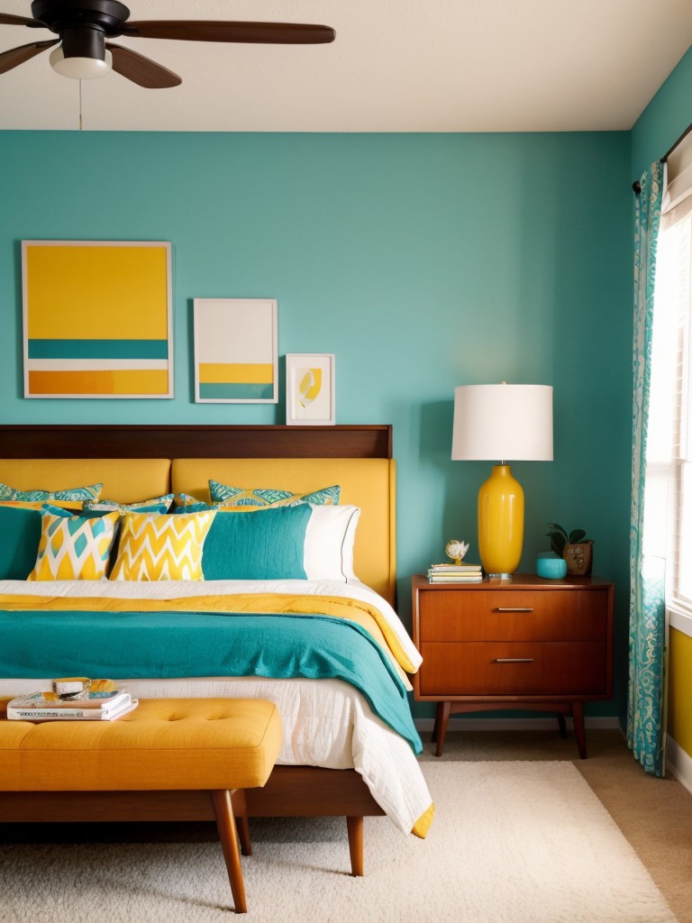 mid-century-modern-bedroom-ideas-retro-furniture-bold-patterns-mix-colors-like-orange-yellow-teal