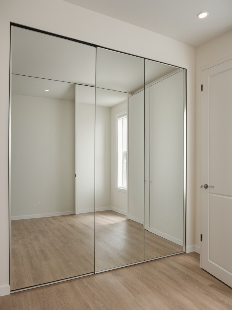 install-mirrored-closet-door-to-create-illusion-larger-room