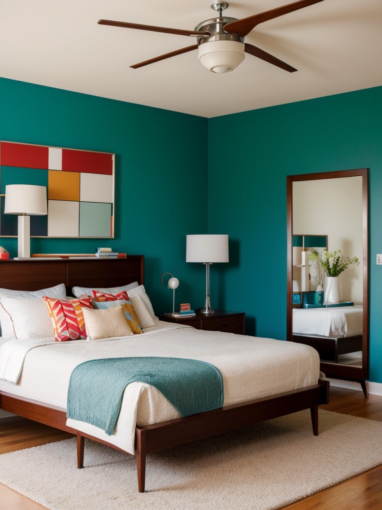 mid-century-modern-bedroom-ideas-retro-vibe-using-sleek-furniture-geometric-patterns-pops-vibrant-colors
