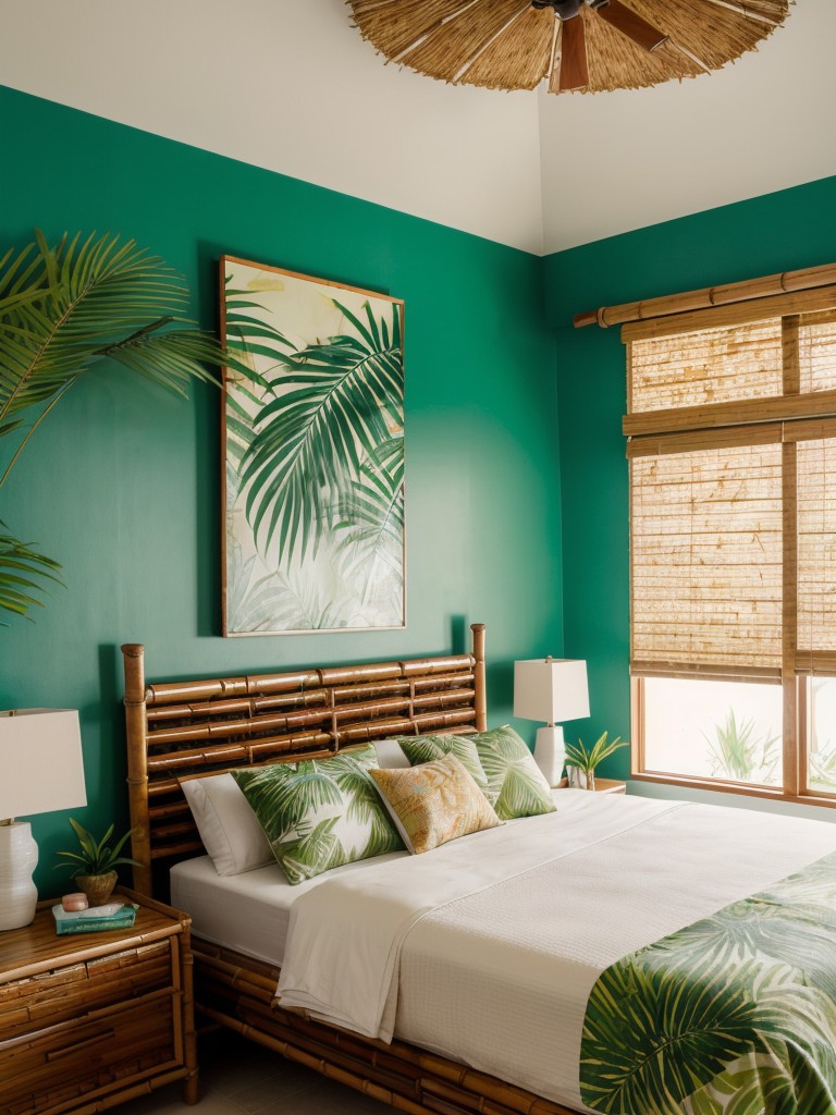 tropical-inspired-bedroom-ideas-vibrant-tropical-color-palette-using-palm-leaf-prints-bamboo-accents-natural-textures