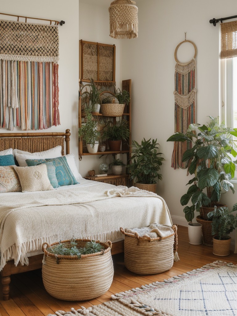 boho-chic-bedroom-ideas-vibrant-colors-macrame-wall-hangings-floor-cushions-relaxed-eclectic-vibe-accessorized-plants-woven-baskets