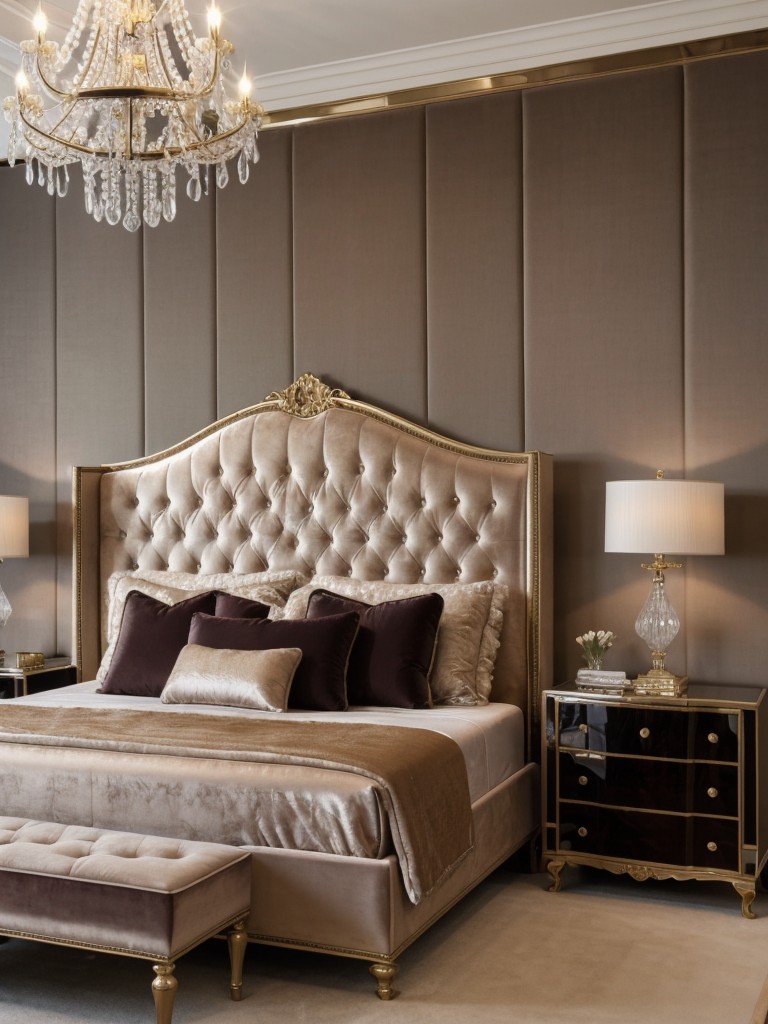 elegant-bedroom-ideas-touch-glamour-featuring-velvet-upholstered-headboard-crystal-chandelier