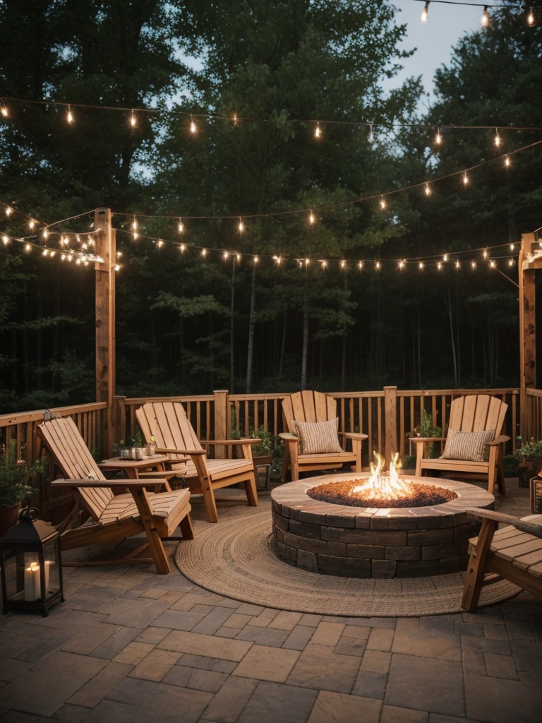 rustic-backyard-designs-featuring-wooden-furniture-fire-pit-string-lights-cozy-ambiance