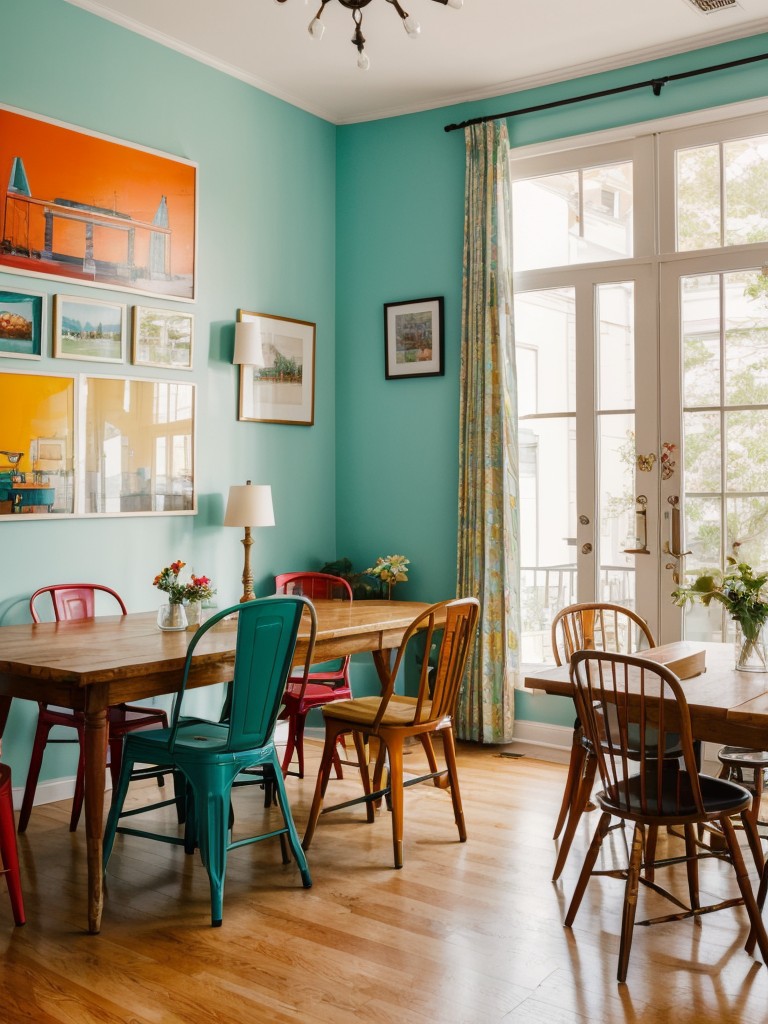 eclectic-dining-room-ideas-mixing-different-styles-colors-incorporating-mismatched-chairs-vintage-accessories-vibrant-artwork-unique-playful-look