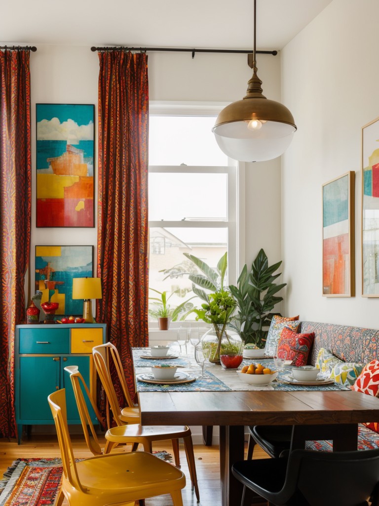 eclectic-dining-room-ideas-mix-bold-patterns-vibrant-colors-unique-artwork