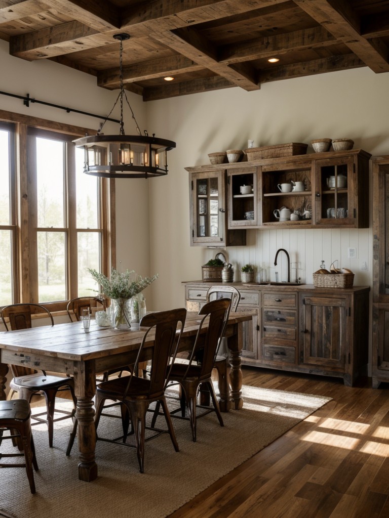 rustic-farmhouse-dining-room-ideas-distressed-wood-furniture-vintage-accents-cozy-lighting