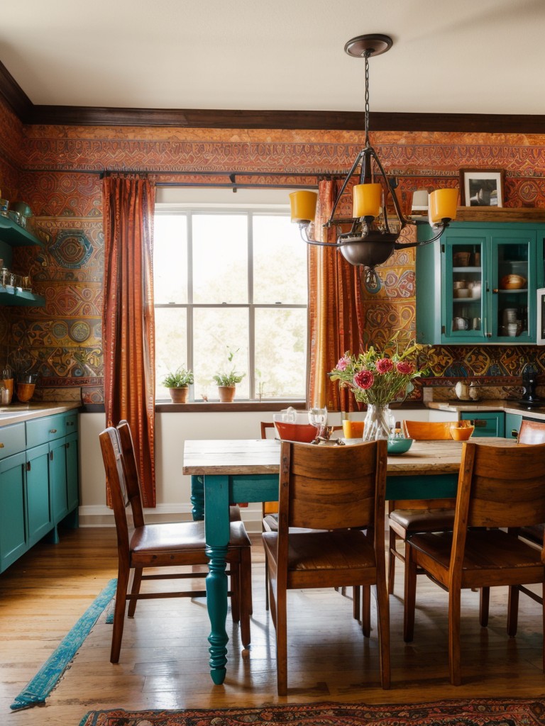 bohemian-dining-room-ideas-relaxed-eclectic-atmosphere-bold-patterns-vibrant-colors