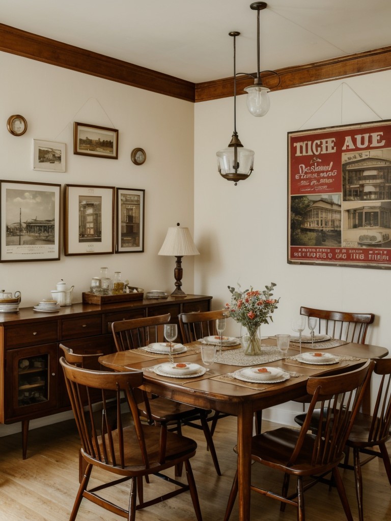 vintage-dining-room-ideas-retro-furniture-pieces-antique-tableware-nostalgic-decor-like-vintage-posters-old-photographs