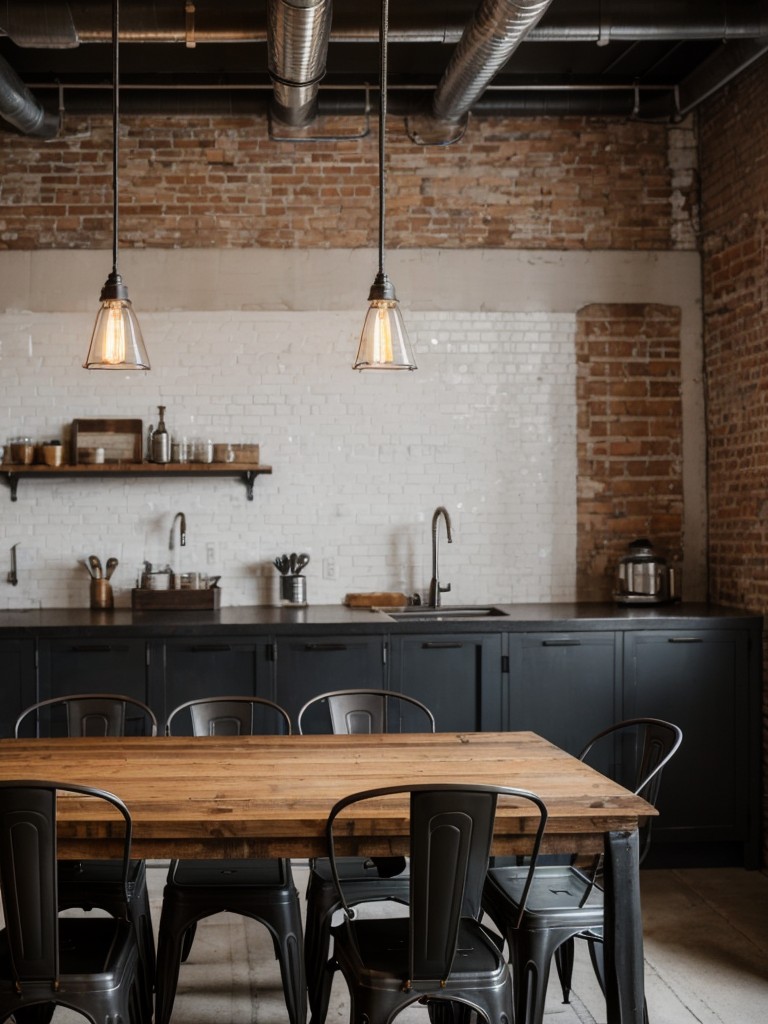 industrial-dining-room-style-exposed-brick-walls-metal-furniture-vintage-lighting-fixtures