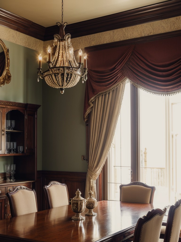 victorian-inspired-dining-room-ornate-furniture-luxurious-drapes-rich-deep-color-schemes