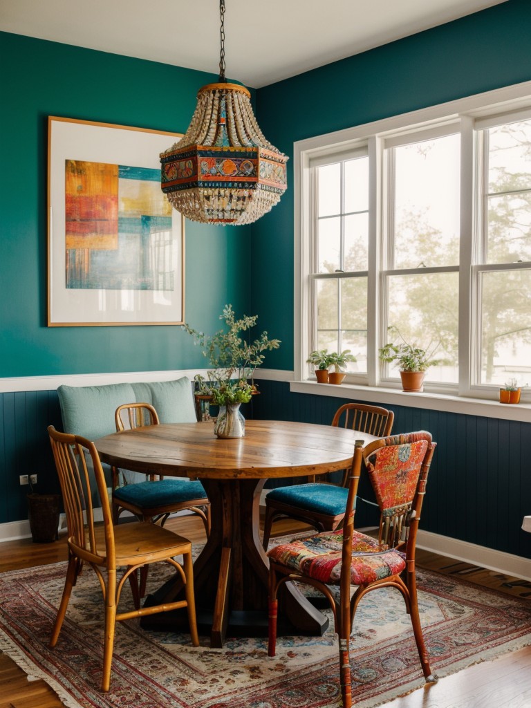 bohemian-dining-room-ideas-eclectic-decor-vibrant-colors-mismatched-furniture