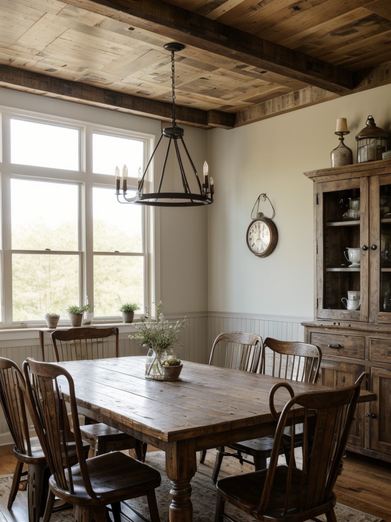farmhouse-dining-room-ideas-rustic-charm-vintage-elements-such-distressed-wood-furniture-antique-accessories