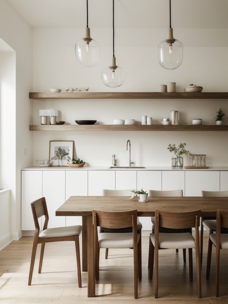 minimalist-dining-room-ideas-sleek-furniture-neutral-color-palette-focus-clean-lines-simplicity-using-open-shelves-pendant-lighting-minimal-decor