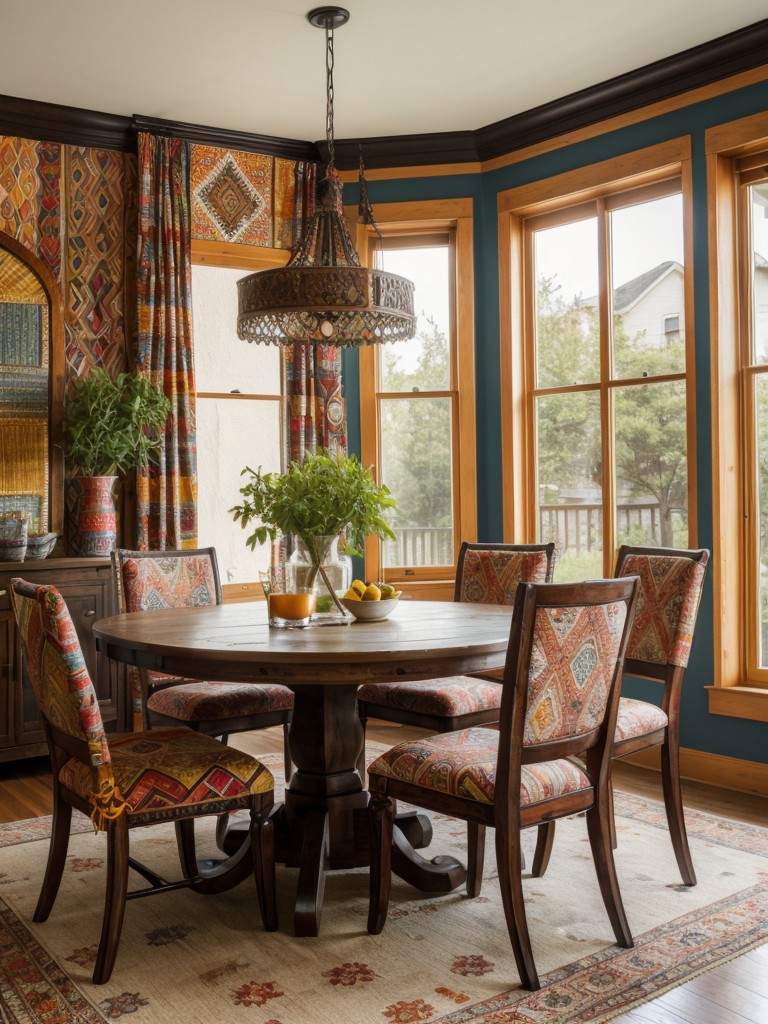 bohemian-dining-room-ideas-eclectic-patterns-vibrant-colors-mix-different-textures-fabrics