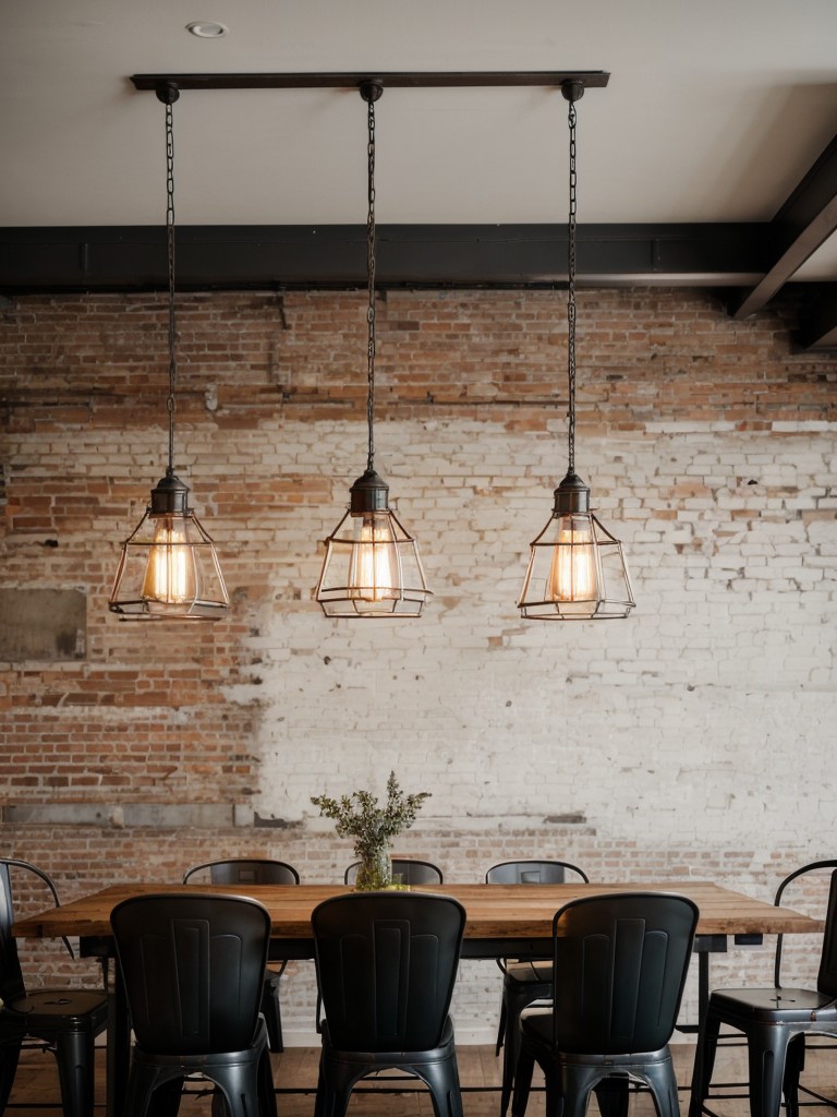 industrial-dining-room-ideas-exposed-brick-walls-metal-furniture-vintage-light-fixtures