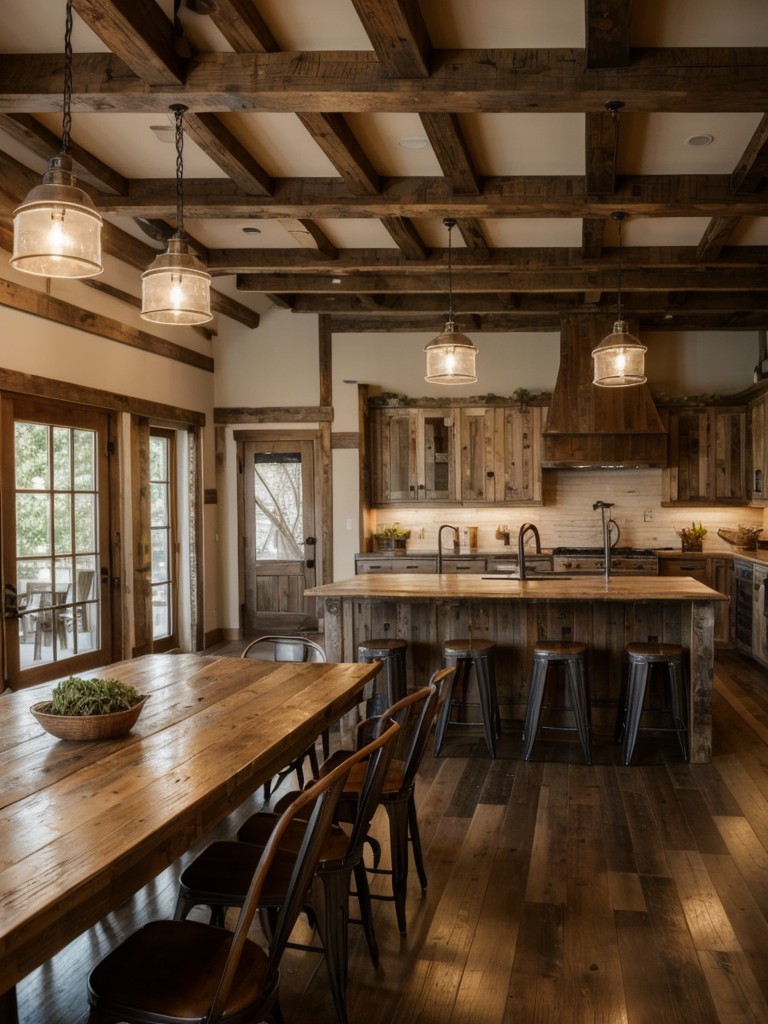 rustic-farmhouse-dining-room-ideas-reclaimed-wood-furniture-exposed-beams-cozy-lighting-fixtures
