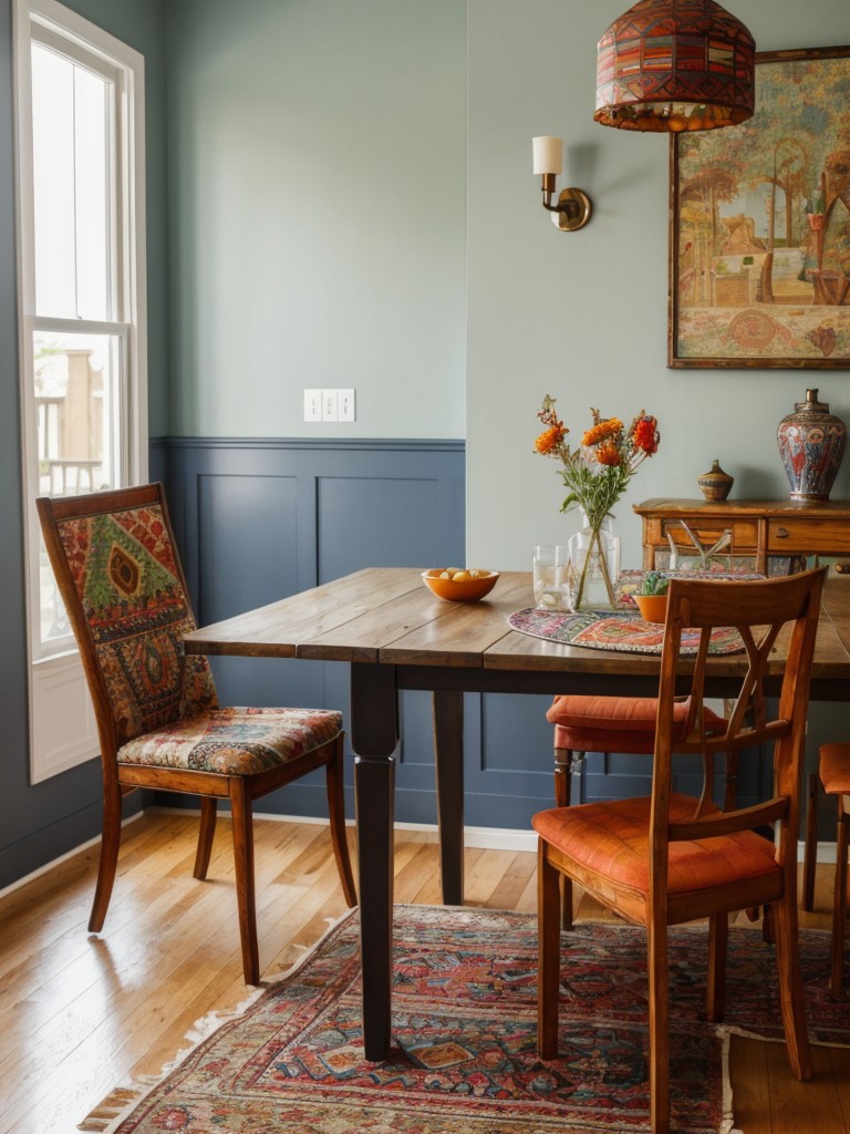 bohemian-dining-room-ideas-vibrant-colors-eclectic-furniture-pieces-mix-patterns-textures
