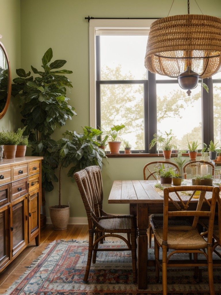 bohemian-dining-room-ideas-vibrant-colors-eclectic-furniture-natural-elements-like-plants-woven-textures