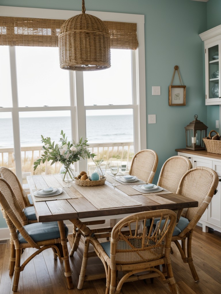coastal-dining-room-ideas-beachy-color-palette-nautical-decor-natural-materials-like-rattan-driftwood