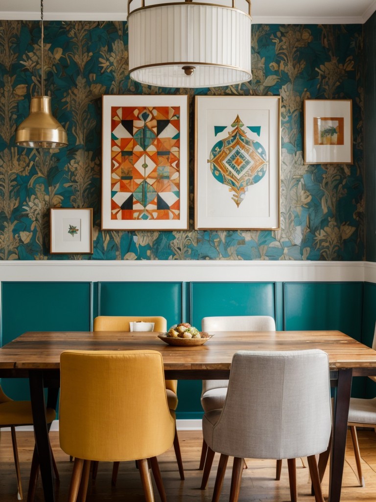 eclectic-dining-room-ideas-mix-styles-patterns-combining-bold-colors-mismatched-furniture-unique-artwork