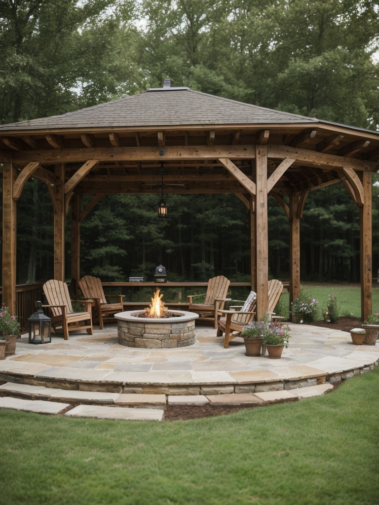 rustic-backyard-ideas-charming-country-aesthetic-incorporating-wooden-pergola-vintage-furniture-fire-pit-surrounded-natural-stone