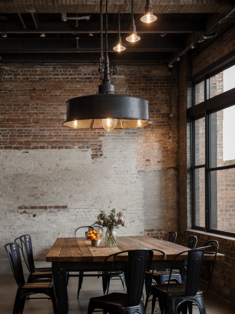 industrial-dining-room-ideas-rustic-elements-exposed-brick-walls-edgy-lighting-fixtures-trendy-urban-look