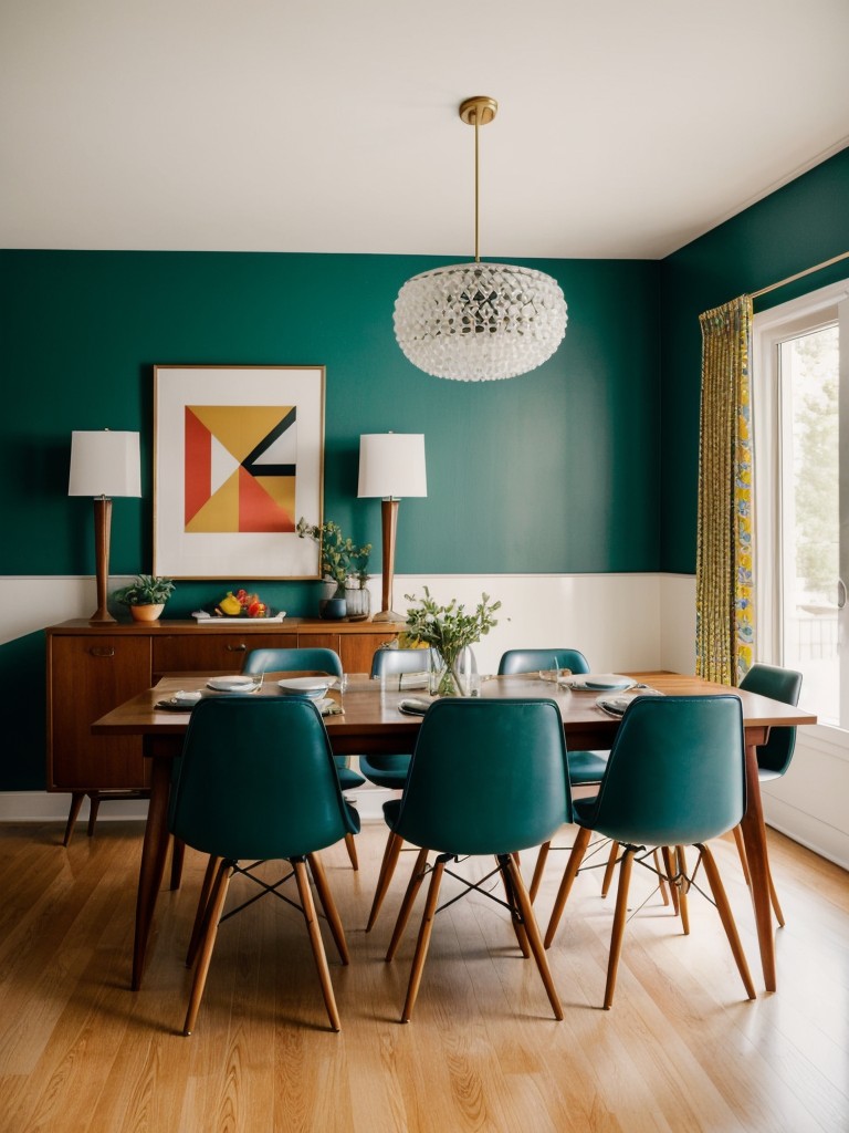 mid-century-modern-dining-room-ideas-retro-furniture-bold-colors-geometric-patterns-vintage-glamorous-look