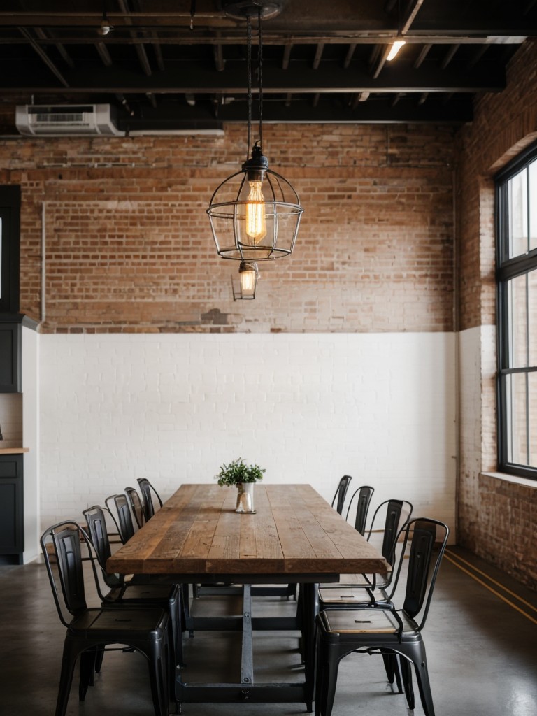 industrial-dining-room-ideas-exposed-brick-walls-metal-furniture-edison-bulb-lighting