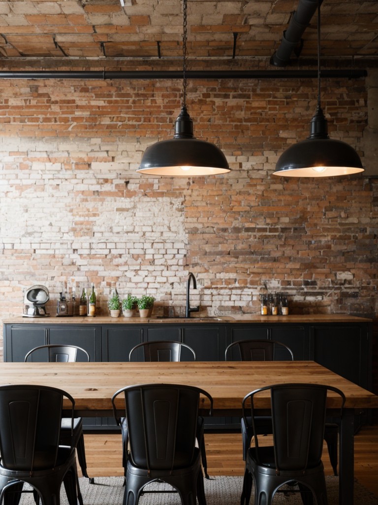 industrial-dining-room-ideas-exposed-brick-walls-raw-materials-mix-modern-vintage-furniture