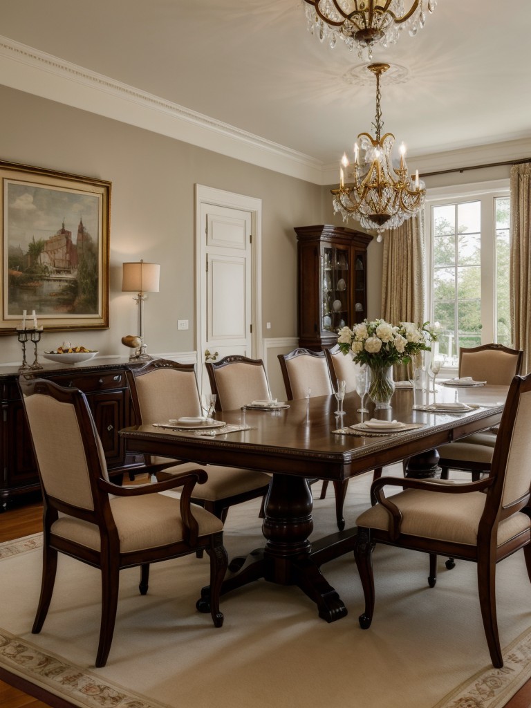 traditional-dining-room-ideas-formal-dining-table-elegant-chandelier-classic-artwork