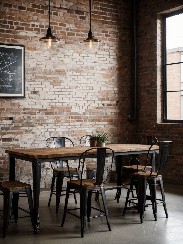 industrial-dining-room-ideas-exposed-brick-walls-metal-accents-vintage-inspired-furniture-cool-edgy-vibe
