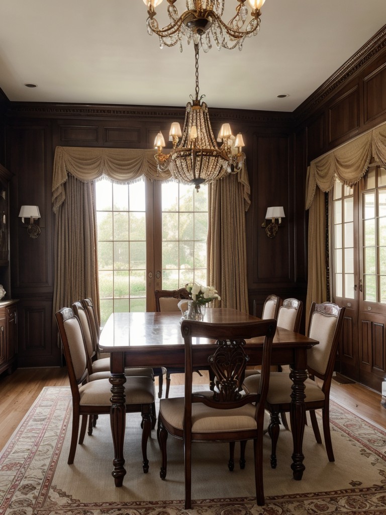 traditional-dining-room-ideas-classic-wooden-furniture-elegant-drapes-ornate-chandeliers-timeless-refined-design
