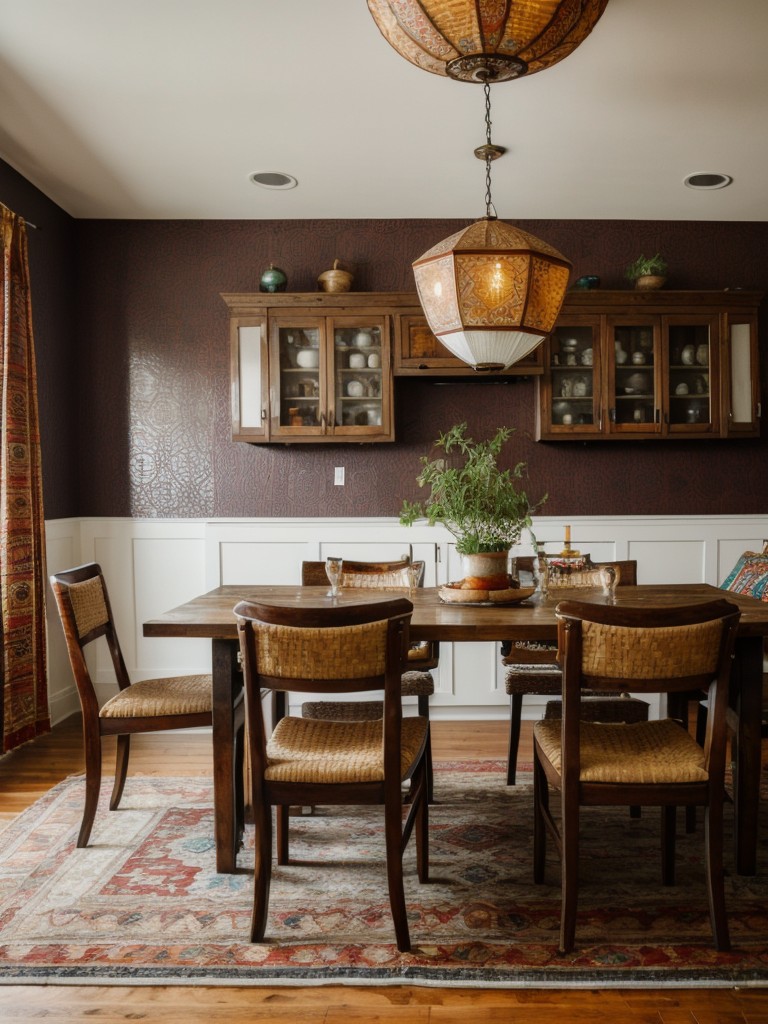 bohemian-dining-room-ideas-eclectic-mix-colors-patterns-textures-incorporating-global-inspired-elements-vintage-finds
