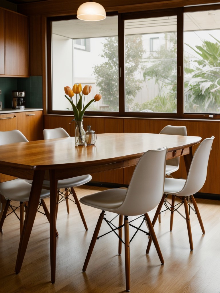 mid-century-modern-dining-room-ideas-retro-vibe-iconic-furniture-pieces-using-eames-chairs-tulip-table-teak-wood-accents